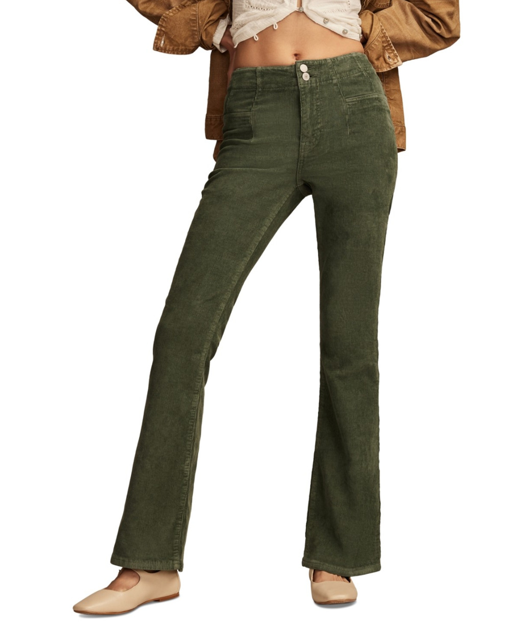 Lucky Brand Women Stevie High Rise Corduroy Flare Pants Green Wash Size 00/24X30
